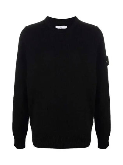 Men's Waffen Patch Round Neck Knit Top Black - STONE ISLAND - BALAAN 2