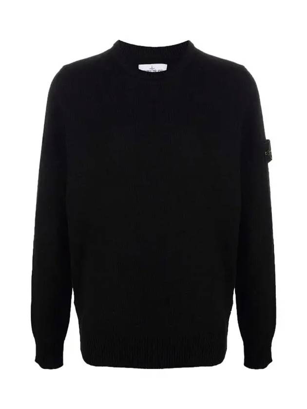 Men's Waffen Patch Round Neck Knit Top Black - STONE ISLAND - BALAAN 3