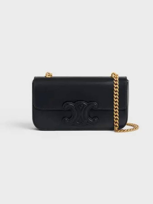 Triomphe Shiny Calfskin Chain Shoulder Bag Black - CELINE - BALAAN.