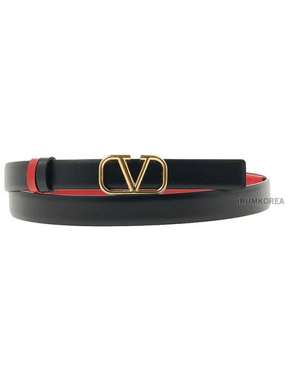 V Logo Signature Leather Belt Black Red - VALENTINO - BALAAN 2