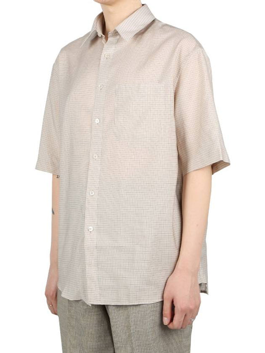 Lyocell Silk Cotton Check Short Sleeve Shirt Beige - LEMAIRE - BALAAN 2