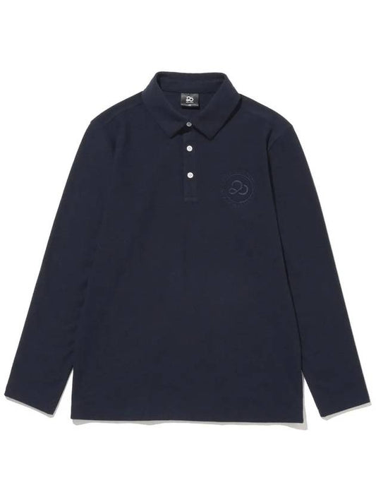 Men s Logo Embroidered Classic Long Sleeve Polo T Shirt NAVY - 20THHOLE - BALAAN 1