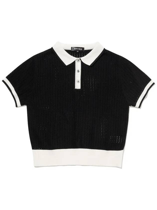 Punching collar short sleeve crop knit BLACK - 20THHOLE - BALAAN 1