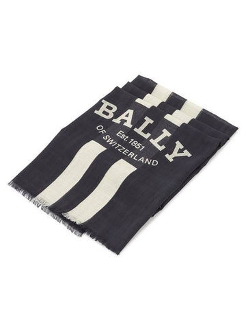 Logo Striped Cotton Muffler Navy - BALLY - BALAAN 1