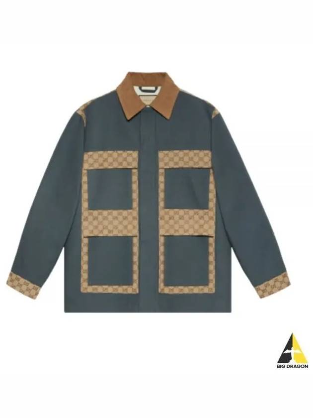 Patchwork GG Supreme Cotton Canvas Jacket Dark Grey - GUCCI - BALAAN 2