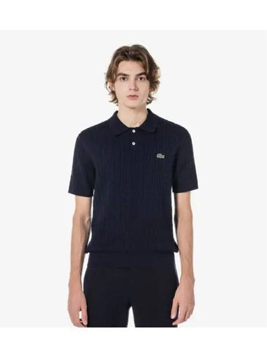 Men s Cable Short Sleeve Sweater Polo Navy - LACOSTE - BALAAN 1