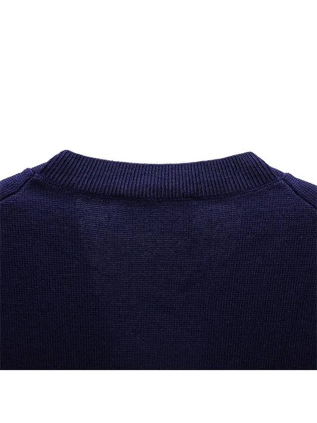 Small Heart Logo Wool Cardigan Navy - AMI - BALAAN 8