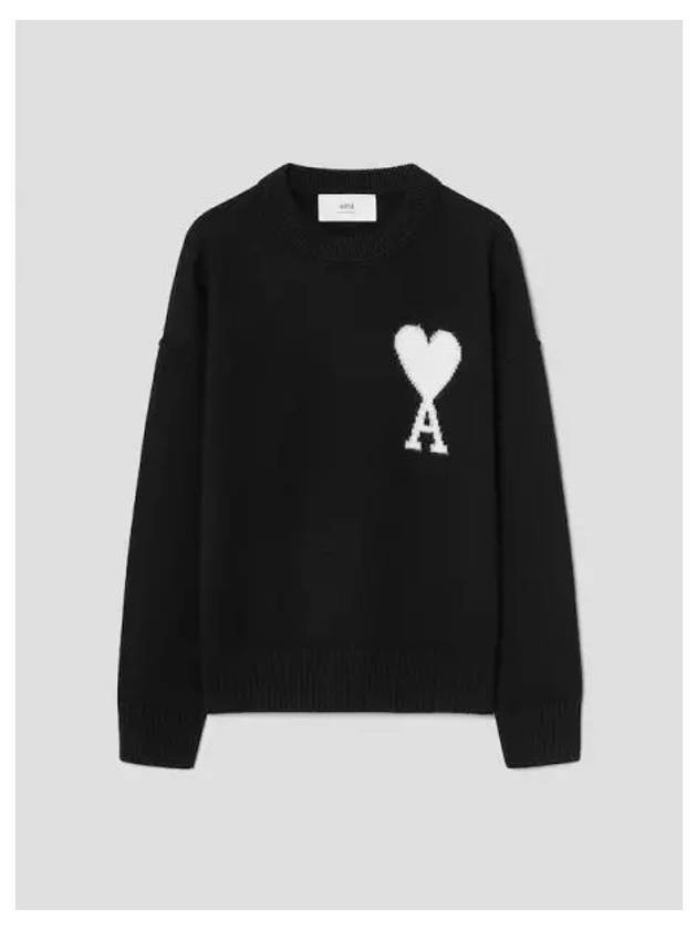 Felt intarsia ADC knit sweater black domestic product - AMI - BALAAN 1