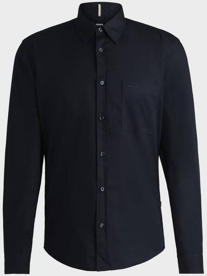 Regular Fit Washed Cotton Twill Long Sleeve Shirt Dark Blue - HUGO BOSS - BALAAN 2