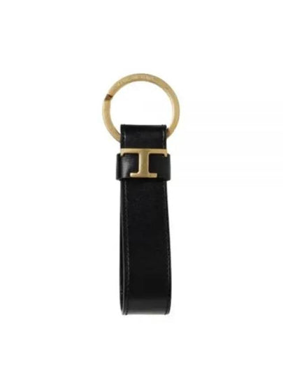 T Logo Leather Key Ring Black - TOD'S - BALAAN 2