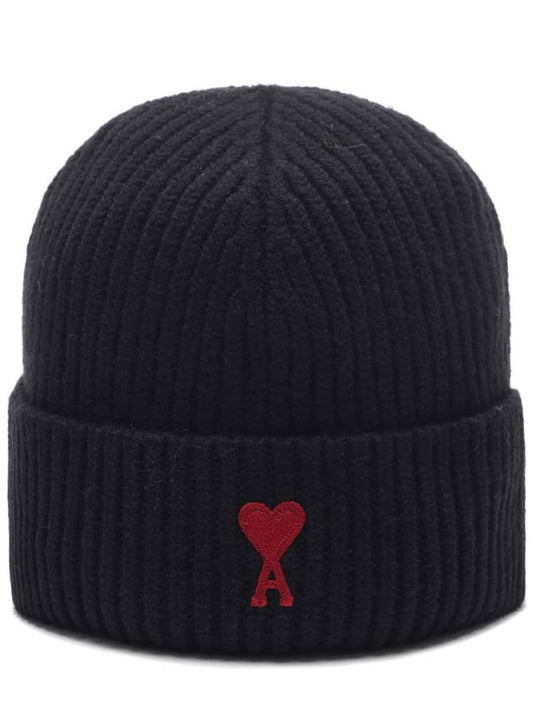 Heart Logo Wool Beanie Black - AMI - BALAAN 2