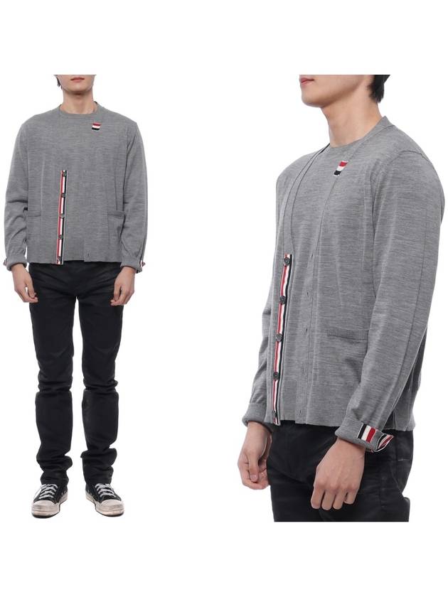 Men's Jersey Stitch V-Neck Cardigan Light Grey - THOM BROWNE - BALAAN 3