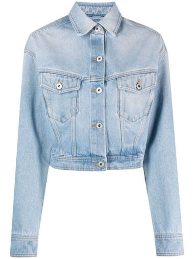 Women's Toy Box Bleach Crop Denim Jacket Blue - OFF WHITE - BALAAN 1