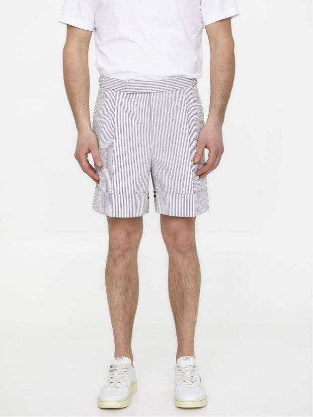 Men's Seersucker Gross Grain Cuff Shorts Medium Grey - THOM BROWNE - BALAAN 2