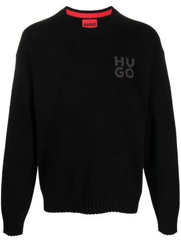 Logo Print Crew Neck Knit Top Black - HUGO BOSS - BALAAN 1