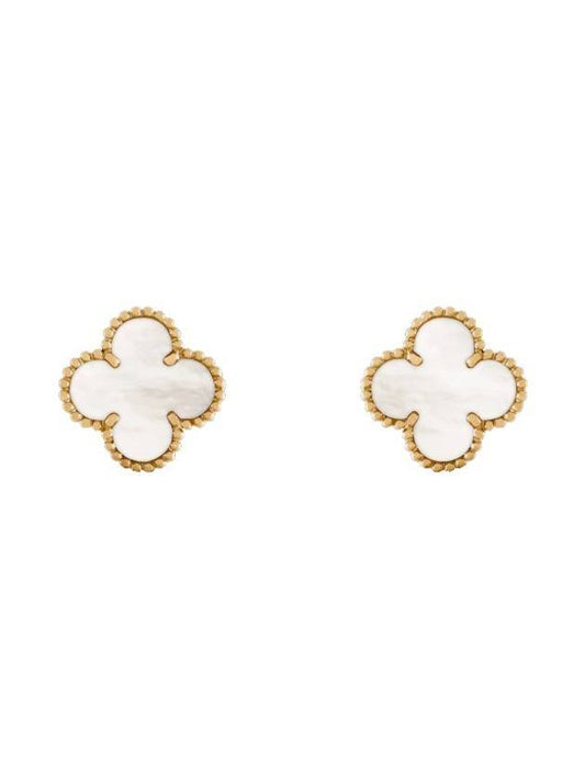 Vintage Alhambra Earrings Gold White - VANCLEEFARPELS - BALAAN 1