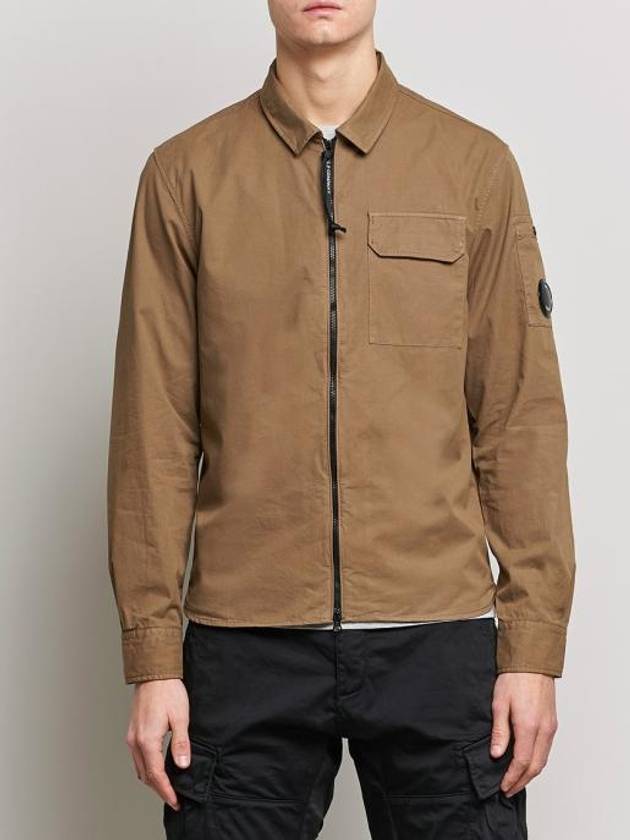 Lens Wappen Gabardine Shirt Zip-up Jacket Brown - CP COMPANY - BALAAN 4