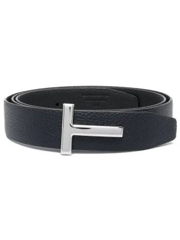 Silver Hardware T Logo Reversible Leather Belt Dark Navy - TOM FORD - BALAAN 2