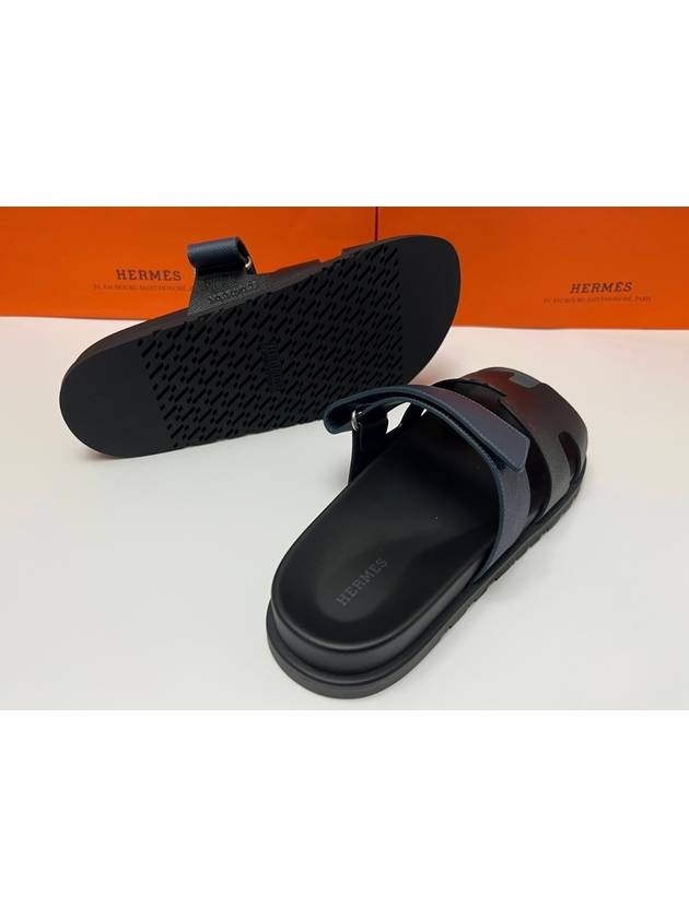 Chypre Slippers Men s Sandals Black Navy Apsong Leather H222857ZH - HERMES - BALAAN 5