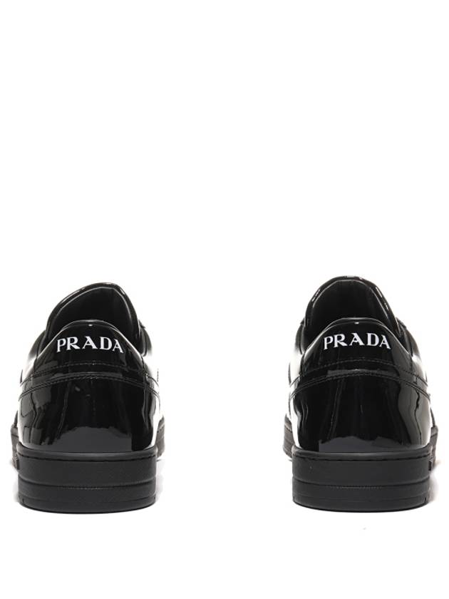 Men's Downtown Triangle Logo Leather Low Top Sneakers Black - PRADA - BALAAN 9