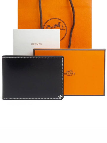 Card wallet H Sellier VEAU BOX 89 black full set - HERMES - BALAAN 1