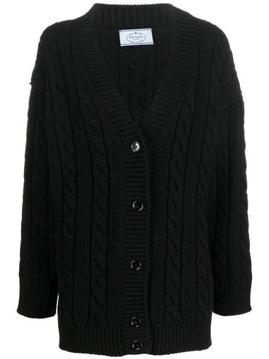 Women's V-neck Wool Cashmere Cardigan Black - PRADA - BALAAN 1