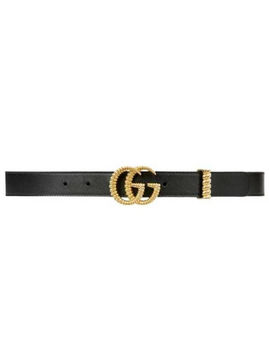 Women's GG Marmont Torchon Double G Buckle Leather Belt Black - GUCCI - BALAAN 2