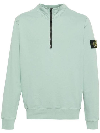 Logo Badge Half Zipper Cotton Fleece Knit Top Light Green - STONE ISLAND - BALAAN 2