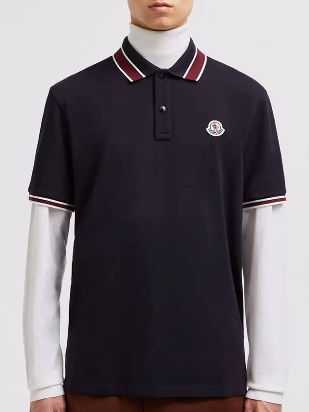 Logo Patch Polo Shirt Dark Blue - MONCLER - BALAAN 3