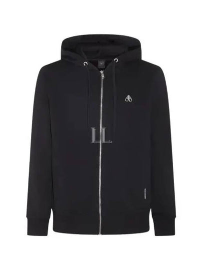 Dundas Logo Patch Cotton Zip Up Hoodie Black - MOOSE KNUCKLES - BALAAN 2