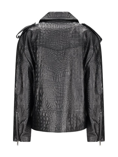 OVERSIZED CROCODILE-EFFECT PRINT LEATHER JACKET - BLUMARINE - BALAAN 2