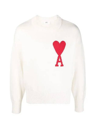 Big Heart Logo Knit Top White - AMI - BALAAN 2