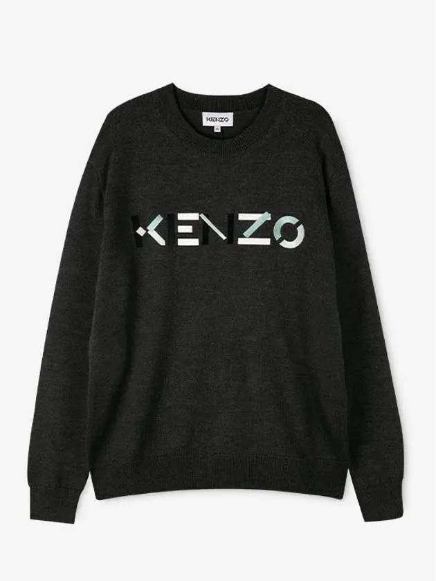 Embroided Logo Crew Neck Knit Top Grey - KENZO - BALAAN 4