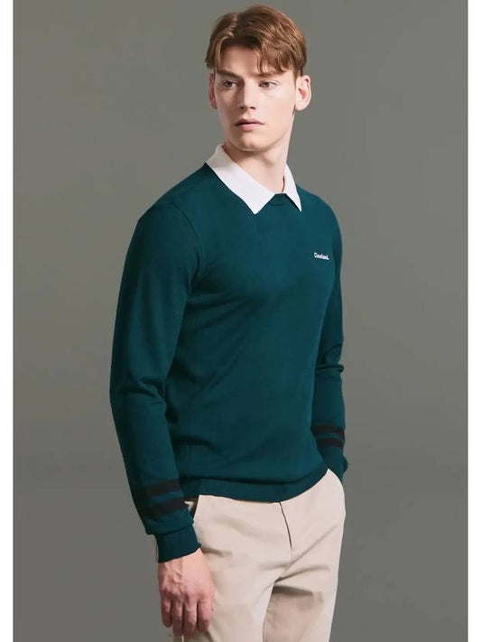 Men s sleeve color combination high stretch collar combined knit pullover green - CLEVELAND GOLF - BALAAN 2