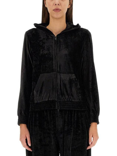 Women's BB Paris Strass Velvet  Zip-Up Hoodie Black - BALENCIAGA - BALAAN 2