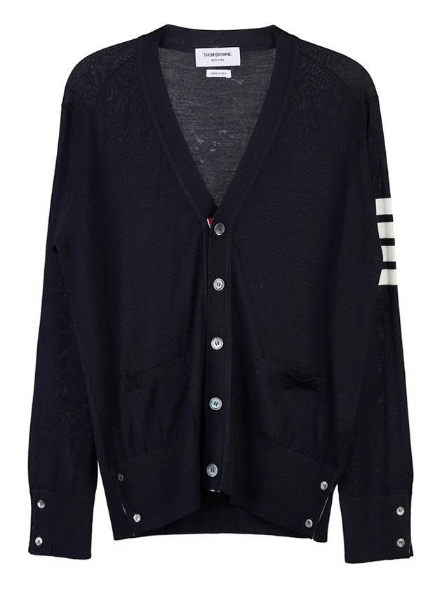 Men's Sustainable Classic Diagonal Wool Cardigan Navy - THOM BROWNE - BALAAN 2