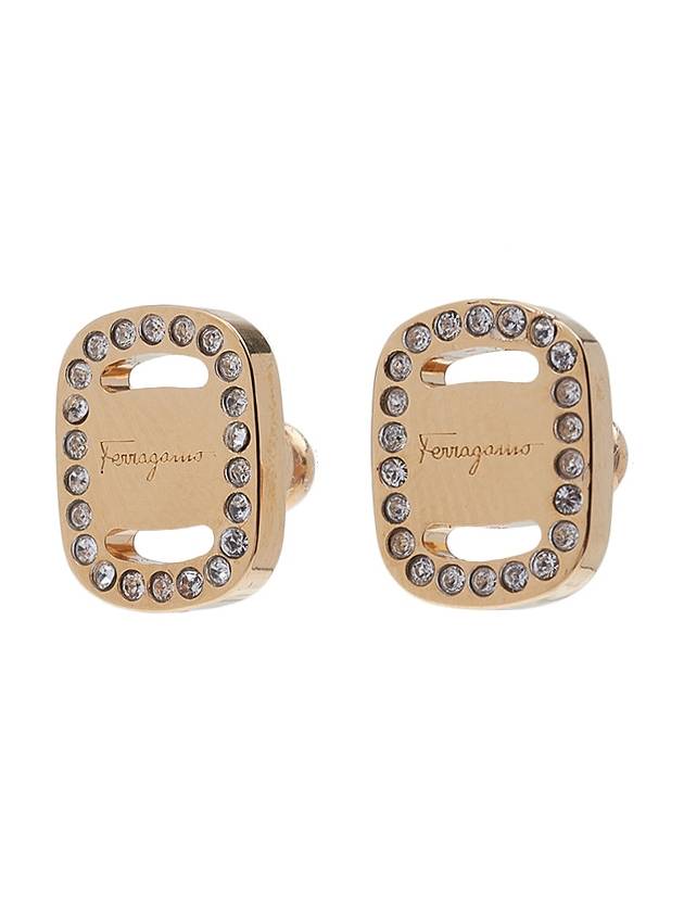 Vara Plate Crystal Earrings Gold - SALVATORE FERRAGAMO - BALAAN 3