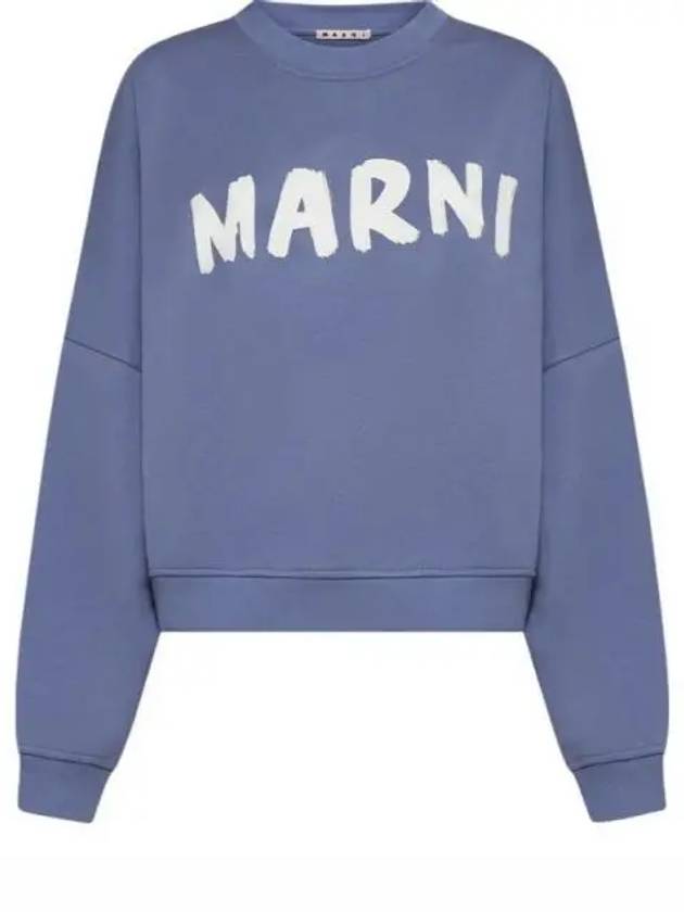 Logo Print Cotton Sweatshirt Light Blue - MARNI - BALAAN 2