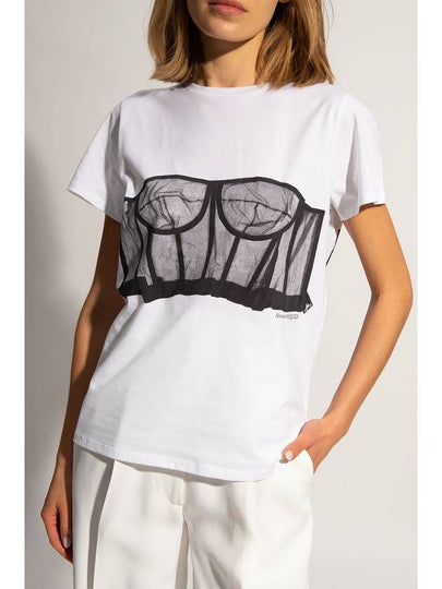 Lace Corset Print Short Sleeves T-Shirt White - ALEXANDER MCQUEEN - BALAAN 2