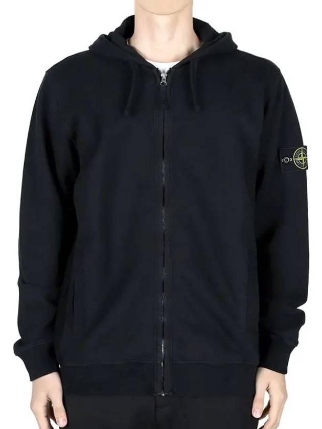 Logo Cotton Zip-Up Hoodie Black - STONE ISLAND - BALAAN 3