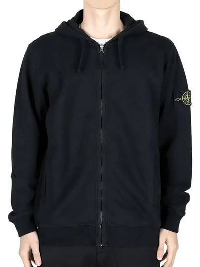 Logo Cotton Zip-Up Hoodie Black - STONE ISLAND - BALAAN 2