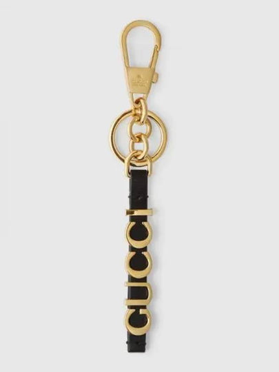 Women's Lettering Logo Strap Keyring Black Gold - GUCCI - BALAAN 2