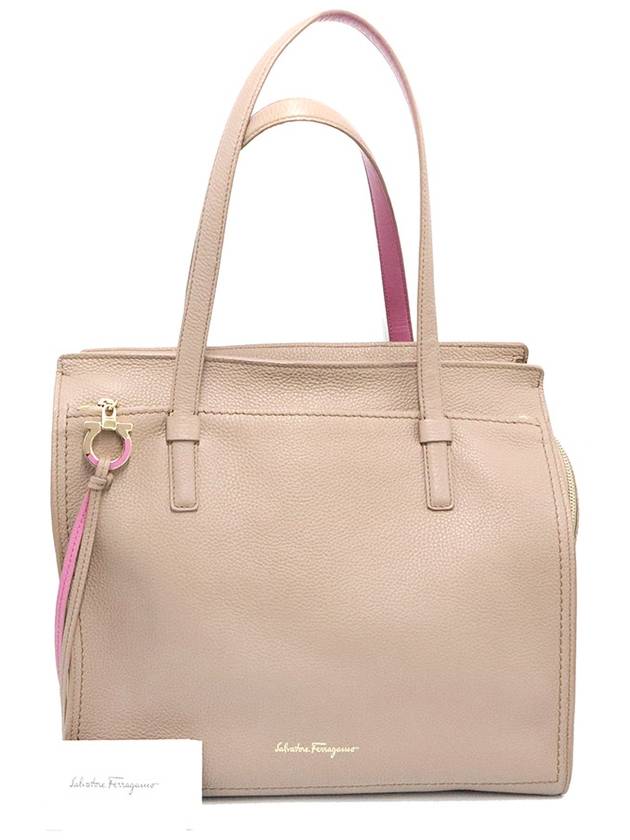 Ferragamo 21 F215 Beige Calfskin Gold Plated Gancini Amy Large Shoulder Bag - SALVATORE FERRAGAMO - BALAAN 2