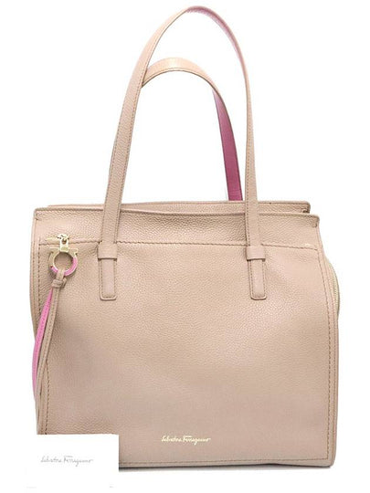 Ferragamo 21 F215 Beige Calfskin Gold Plated Gancini Amy Large Shoulder Bag - SALVATORE FERRAGAMO - BALAAN 2