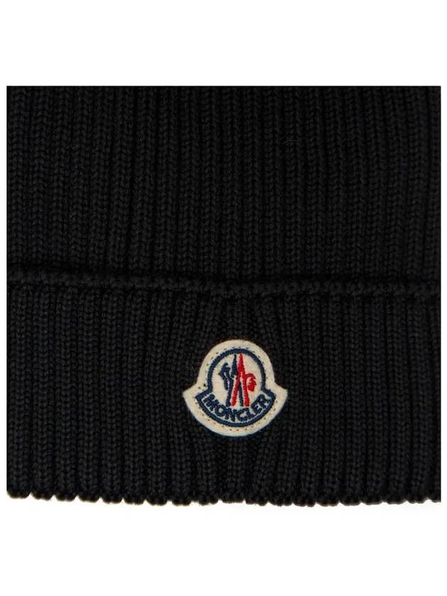 Kids Pom Merino Wool Beanie Black - MONCLER - BALAAN 5