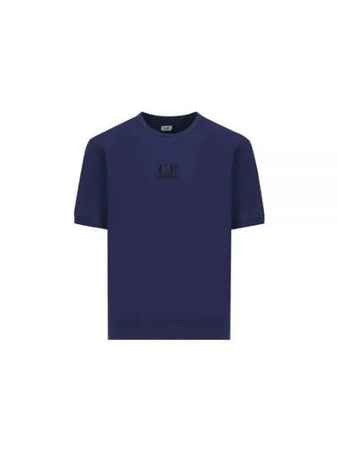 Men's Logo Print Crew Neck Cotton Short Sleeve T-Shirt Navy - CP COMPANY - BALAAN 1