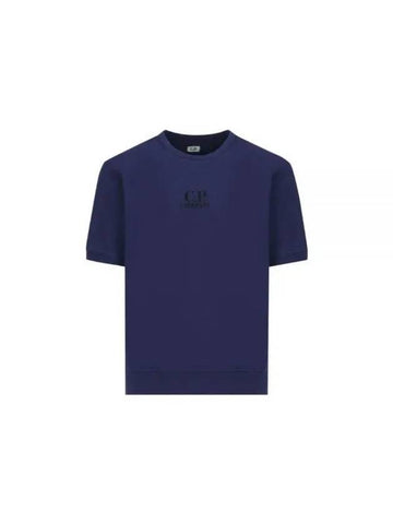 Men's Logo Print Crew Neck Cotton Short Sleeve T-Shirt Navy - CP COMPANY - BALAAN 1