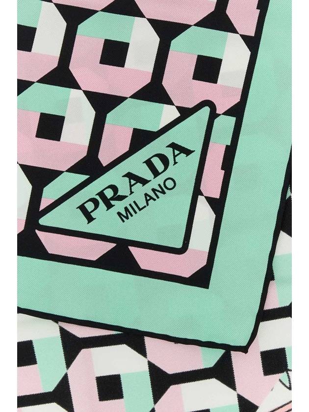 Printed Silk Twill Scarf Mint Petalus - PRADA - BALAAN 3