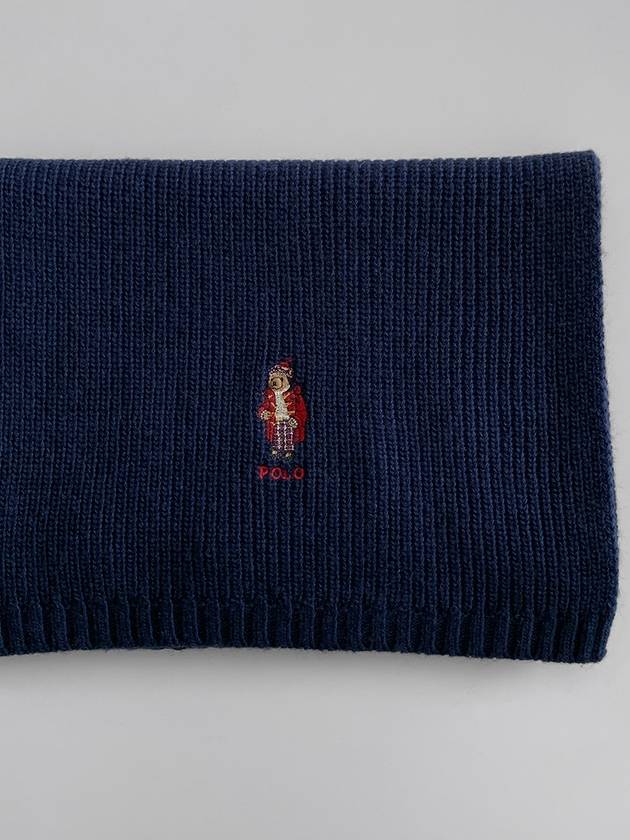 Teddy Bear Logo Embroidered Rib Wool Blend Muffler Navy - POLO RALPH LAUREN - BALAAN 3