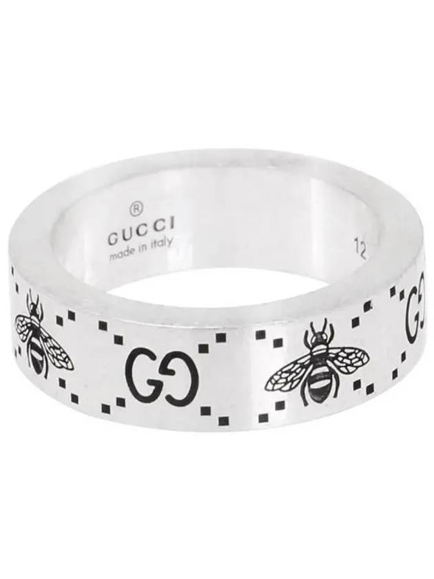 GG Logo Bee Engraving Wide Ring Silver - GUCCI - BALAAN.